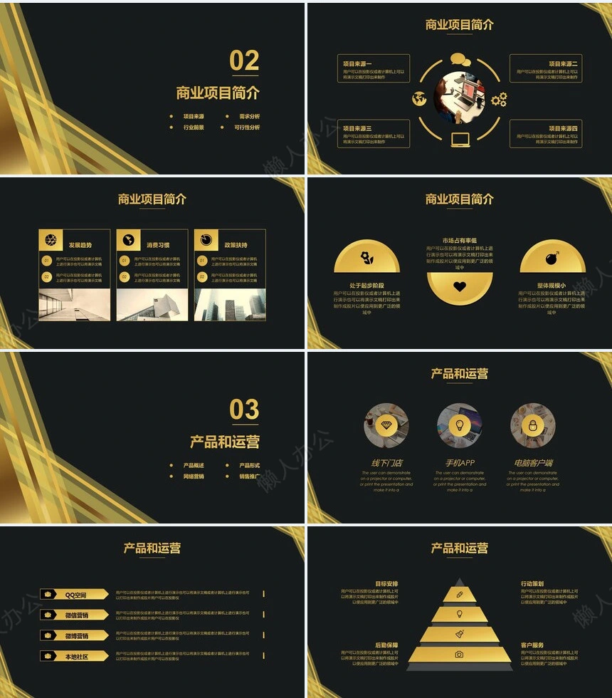大气黑金渐变项目汇报商务提案工作计划PPT模板