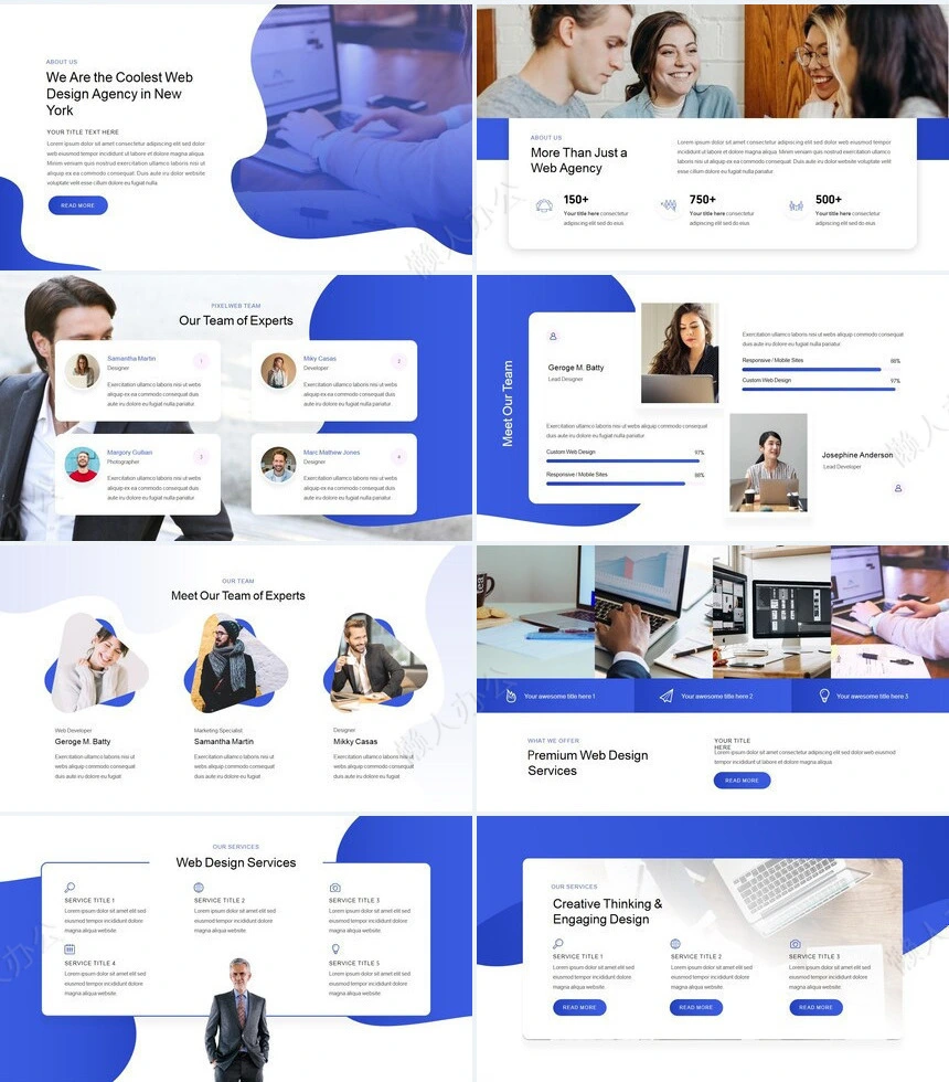 时尚简约蓝极欧美风公司简介商务报告项PPT模板