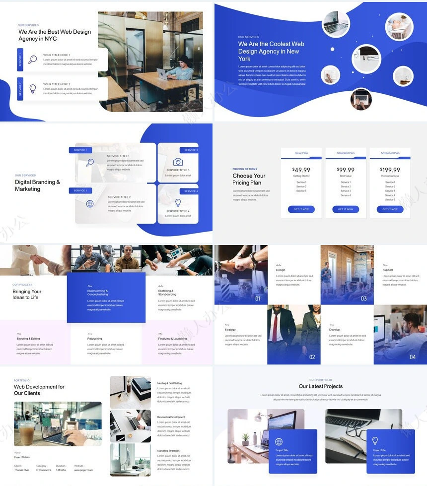 时尚简约蓝极欧美风公司简介商务报告项PPT模板