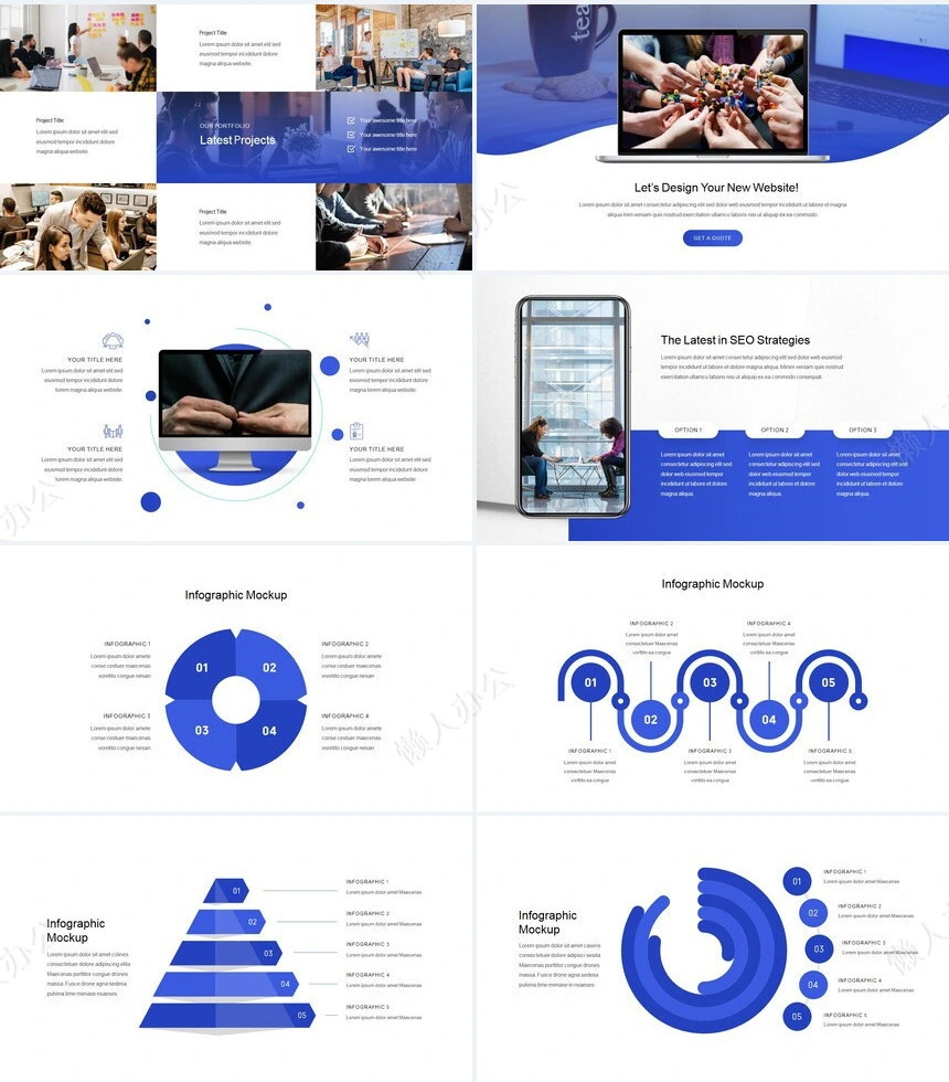 时尚简约蓝极欧美风公司简介商务报告项PPT模板