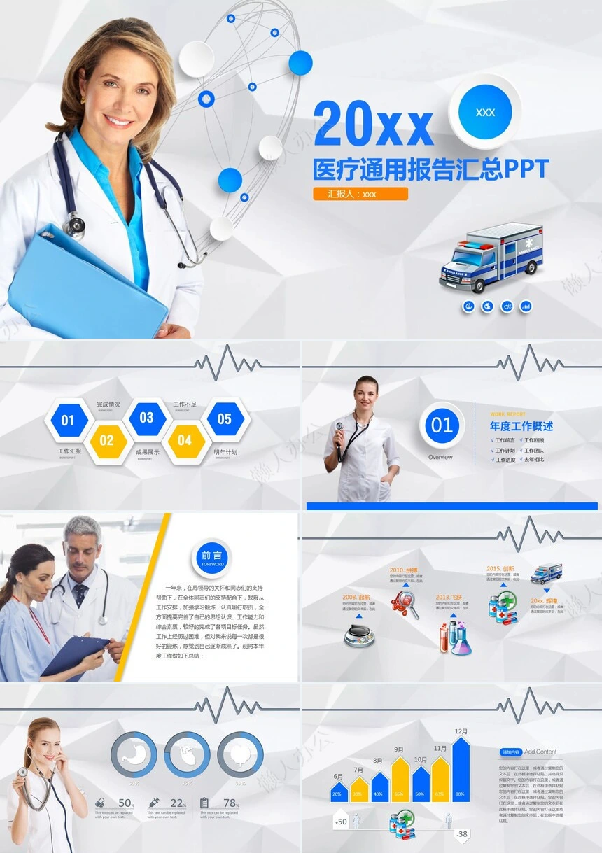 医疗医学工作总结汇报通用PPT模板(8)
