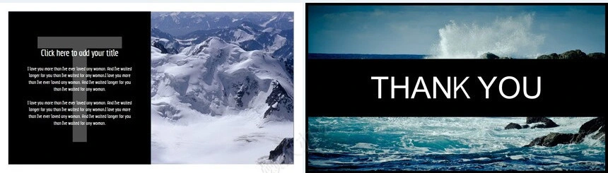 酷黑绚蓝大海底色风景相册PPT模板