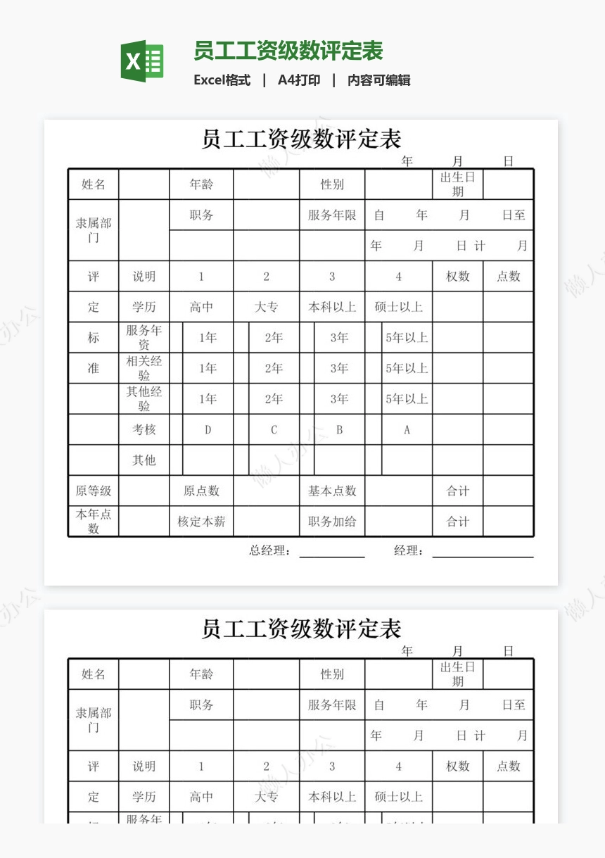 员工工资级数评定表