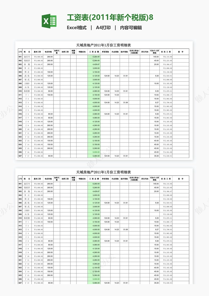 工资表(2011年新个税版)888