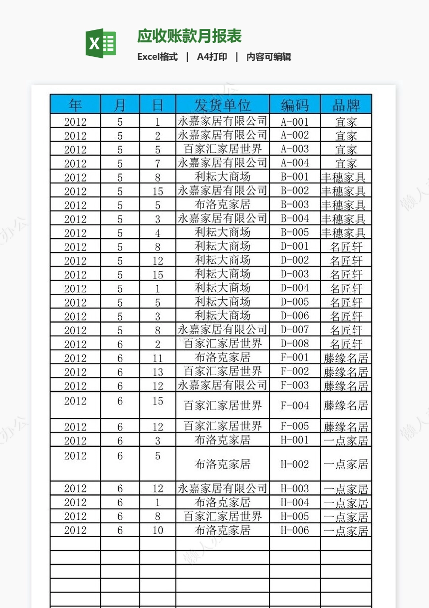 应收账款月报表