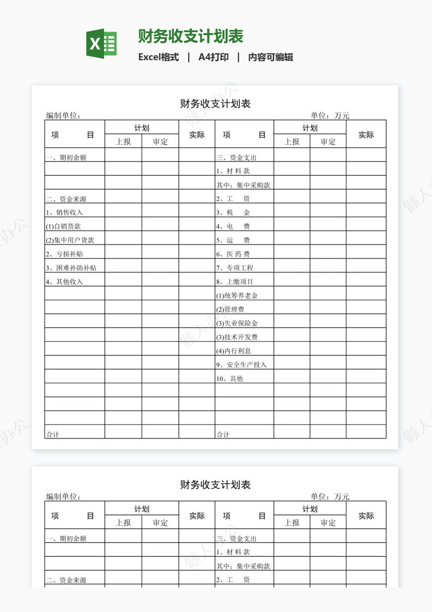 财务收支计划表