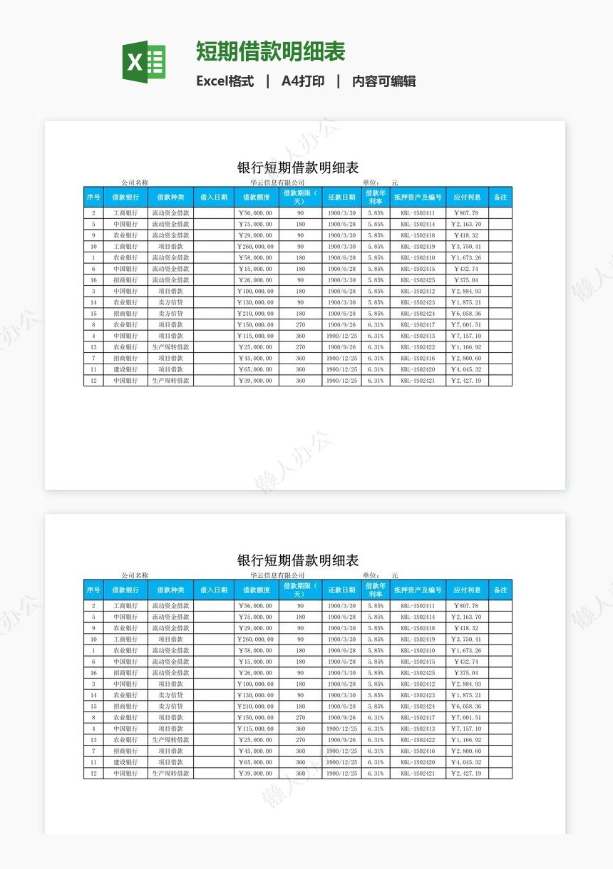 短期借款明细表