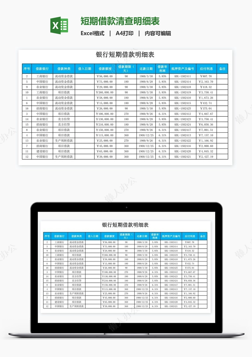 短期借款清查明细表