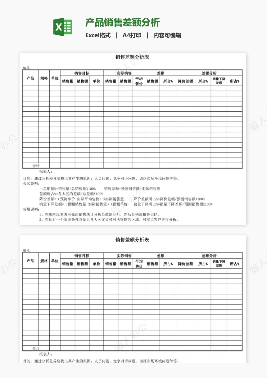 产品销售差额分析