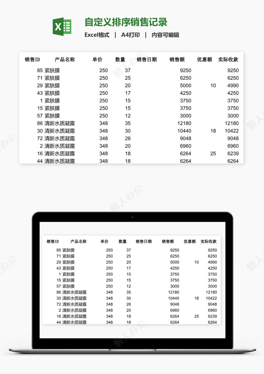 自定义排序销售记录