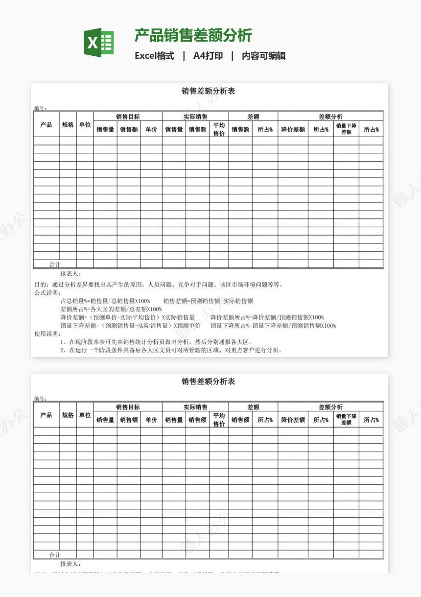 产品销售差额分析