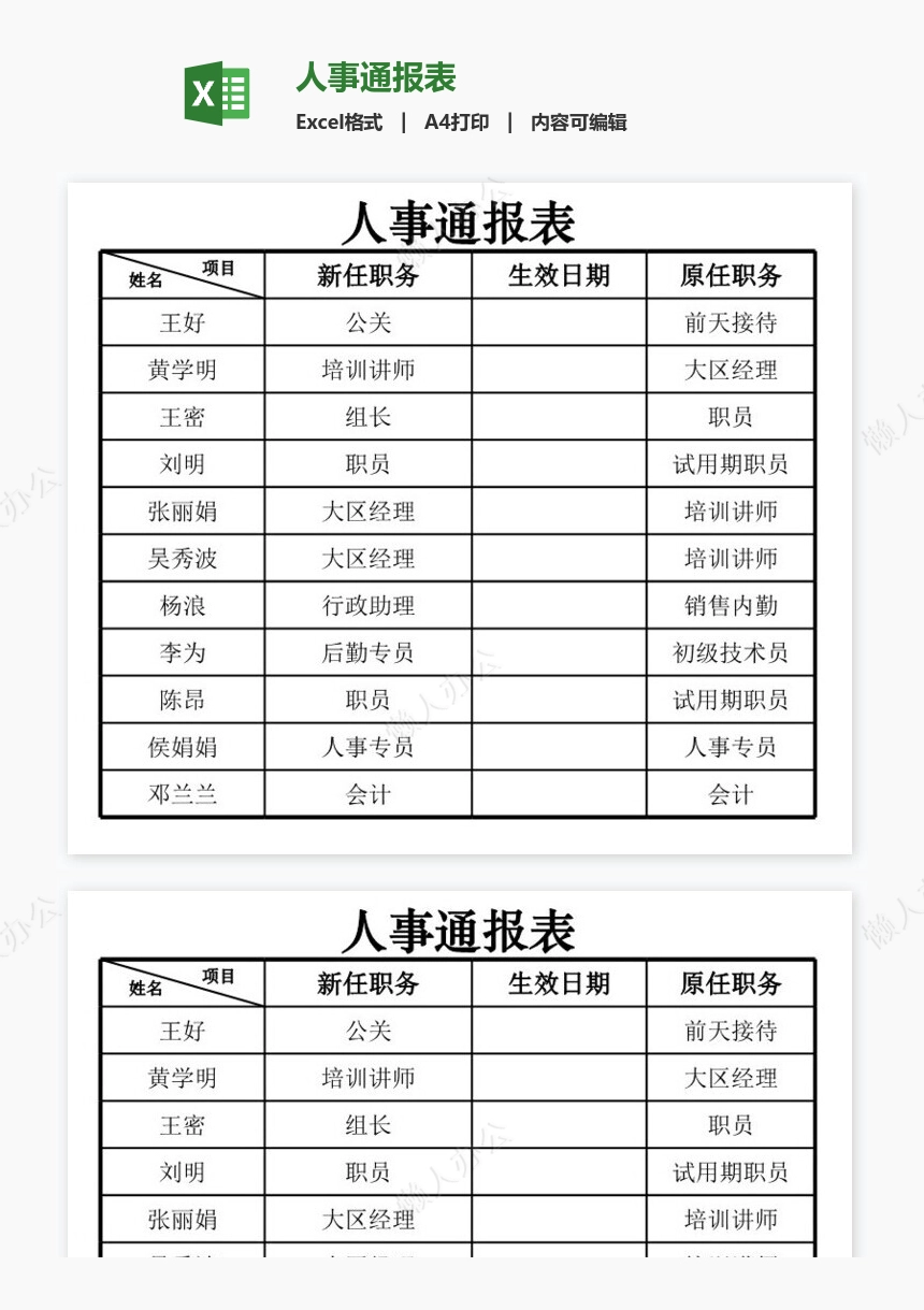 人事通报表