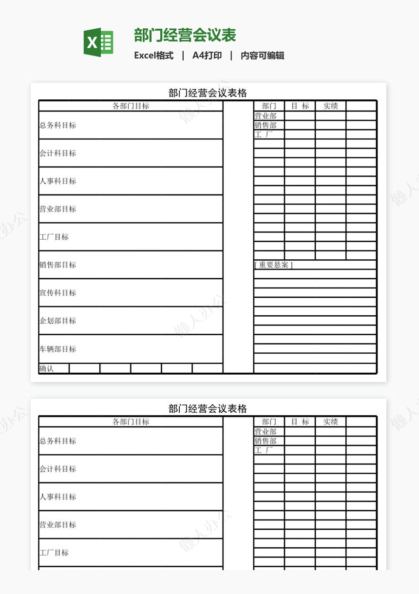 部门经营会议表