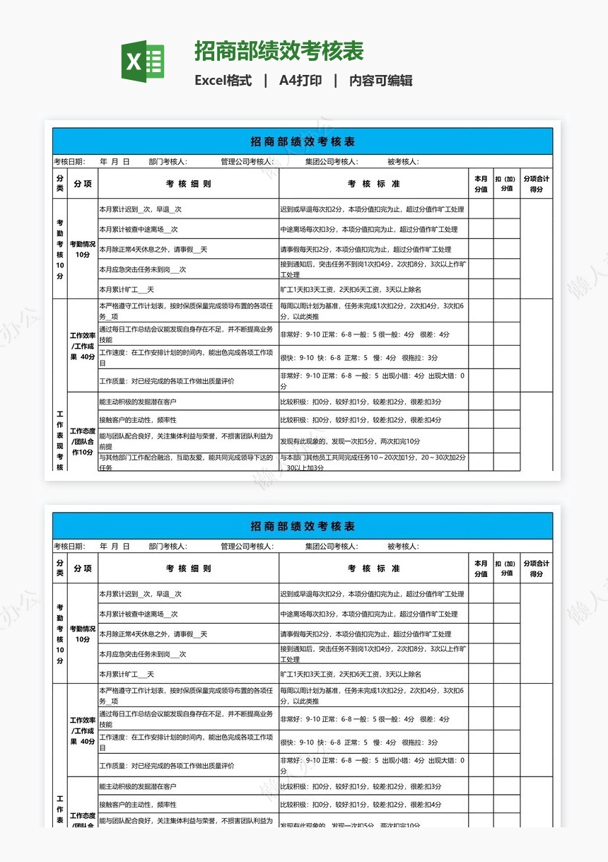 招商部绩效考核表