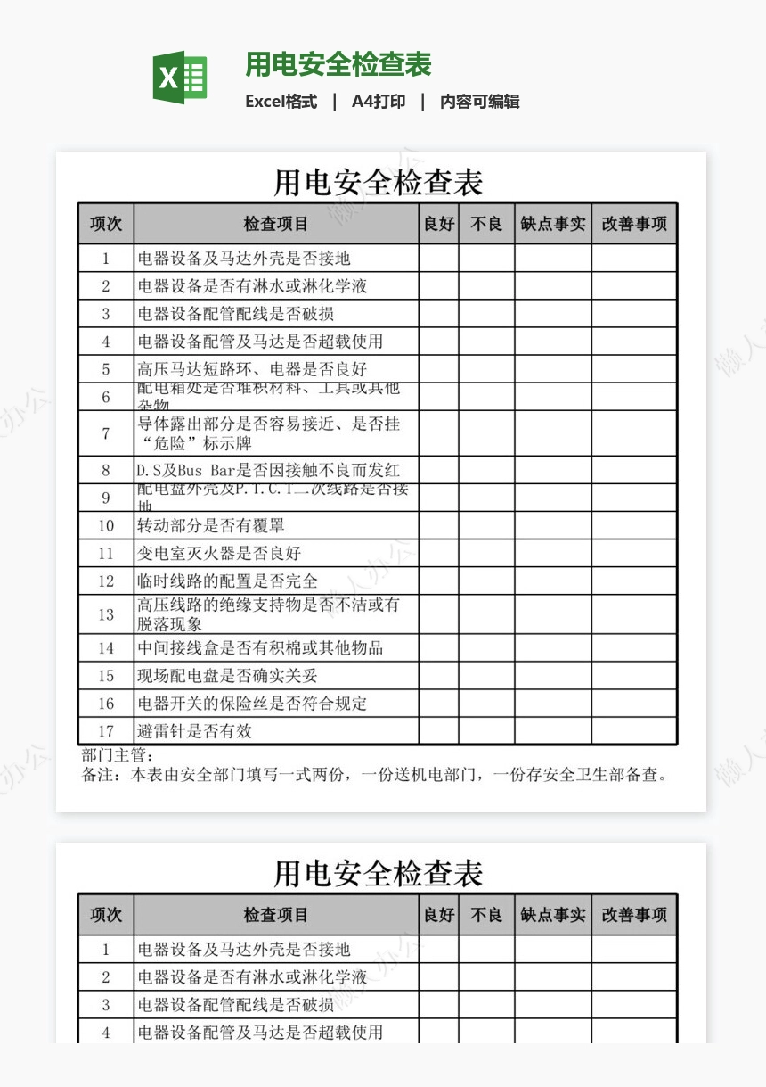 用电安全检查表