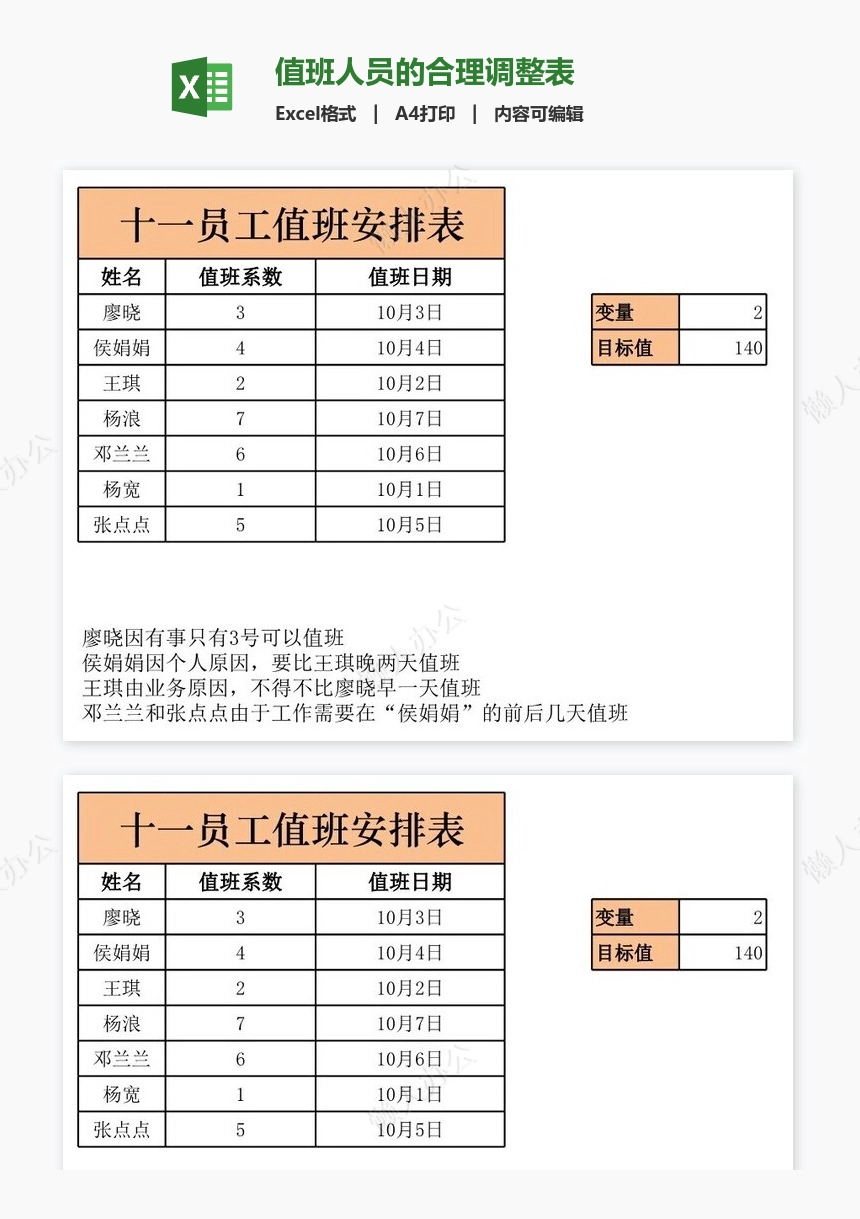 值班人员的合理调整表