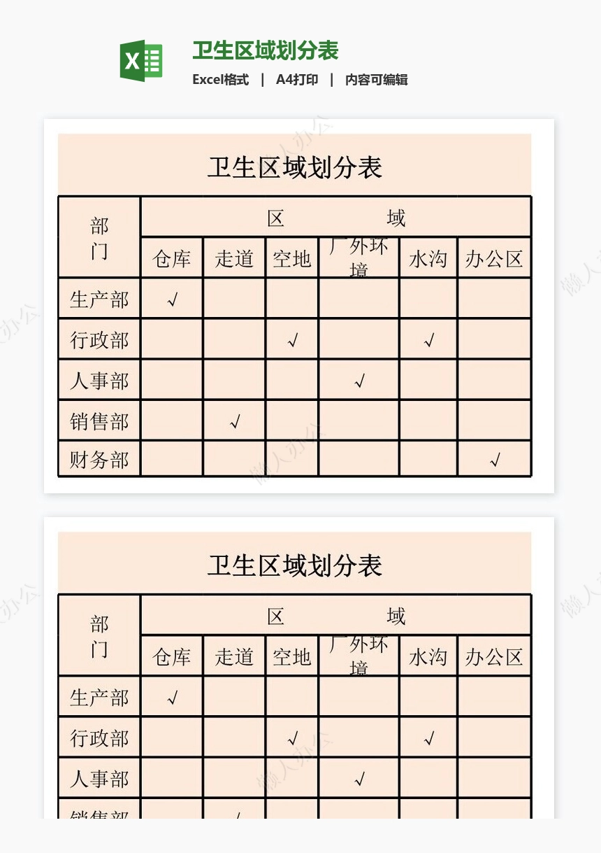 卫生区域划分表