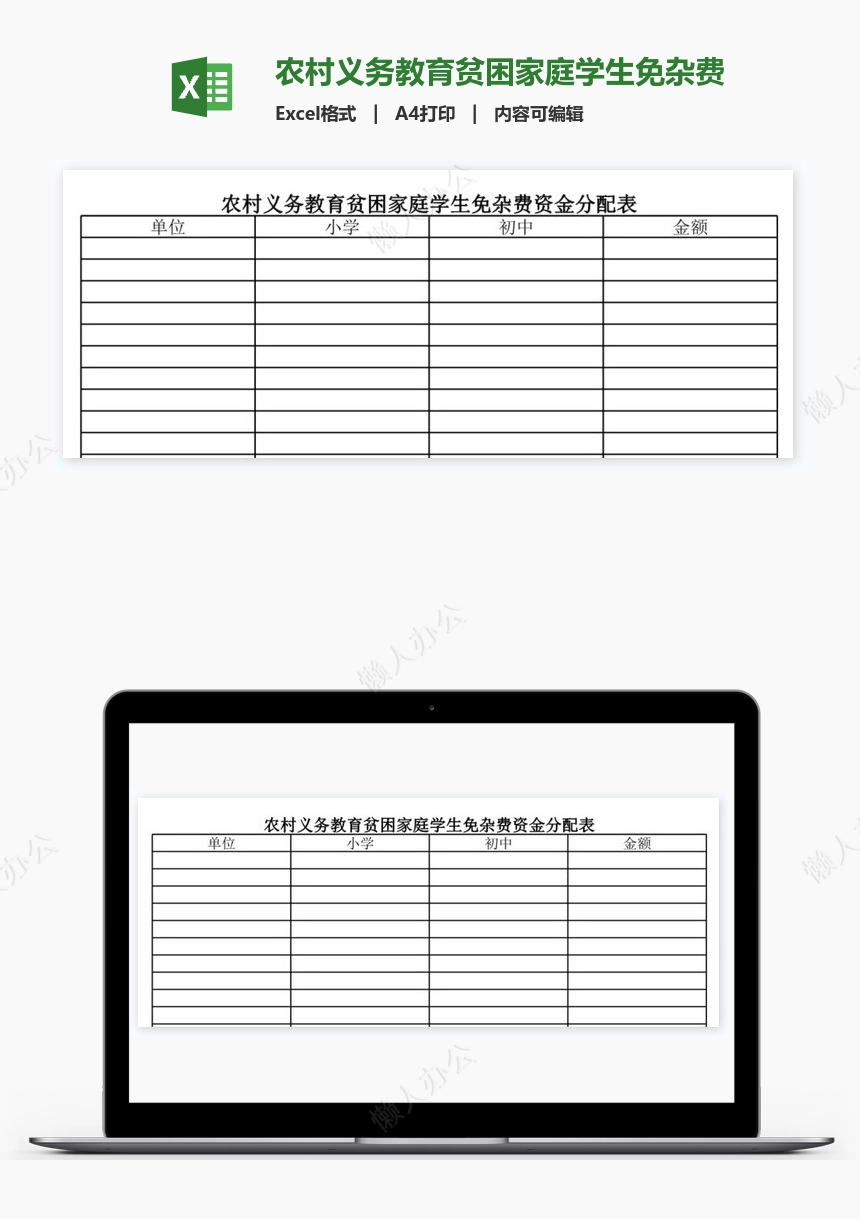 农村义务教育贫困家庭学生免杂费资金分配表