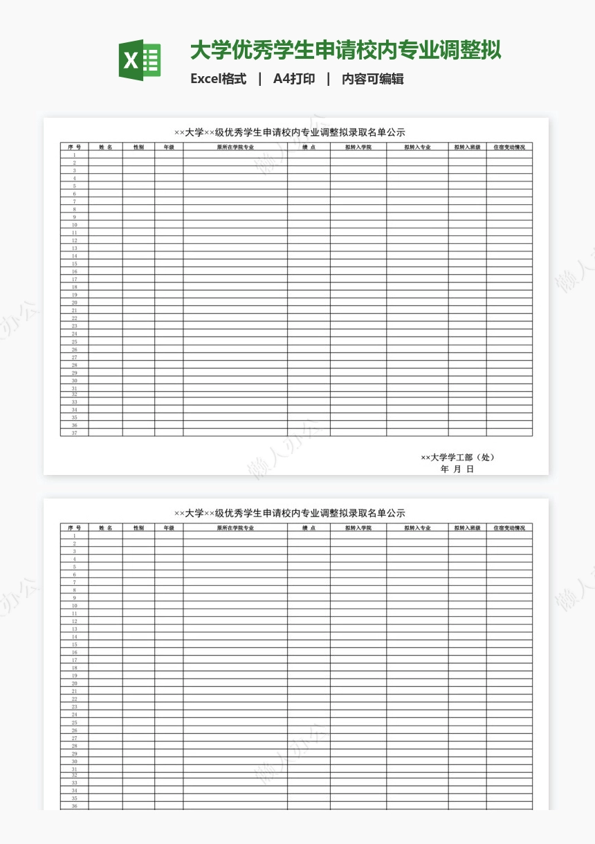 大学优秀学生申请校内专业调整拟录取名单公示