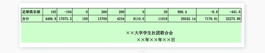 大学社联财务报表