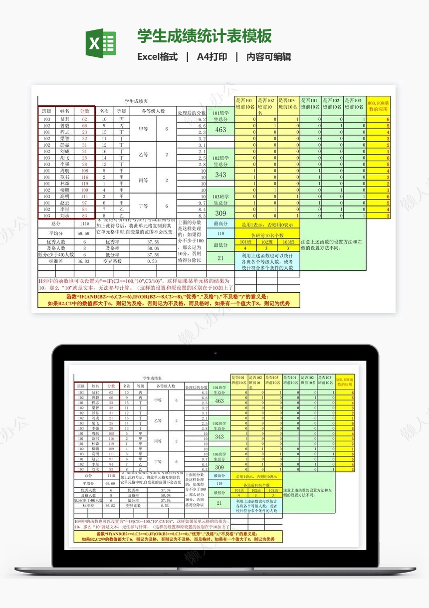 学生成绩统计表模板