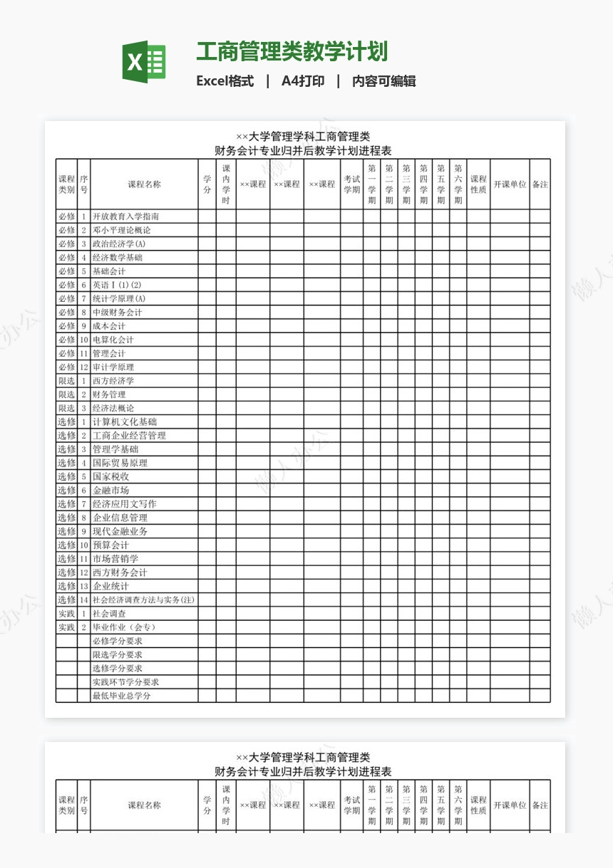 工商管理类教学计划