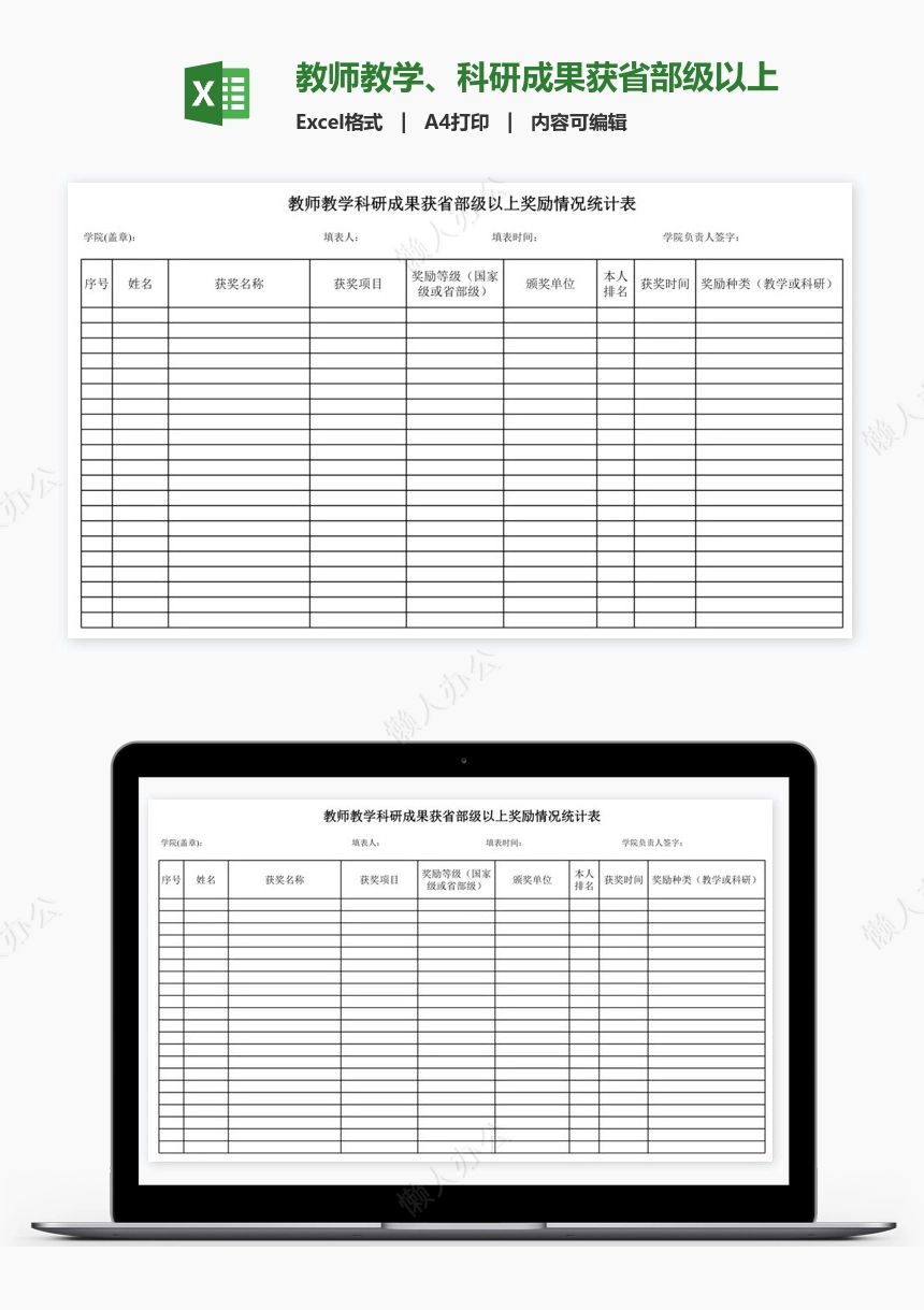 教师教学、科研成果获省部级以上奖励情况统计表