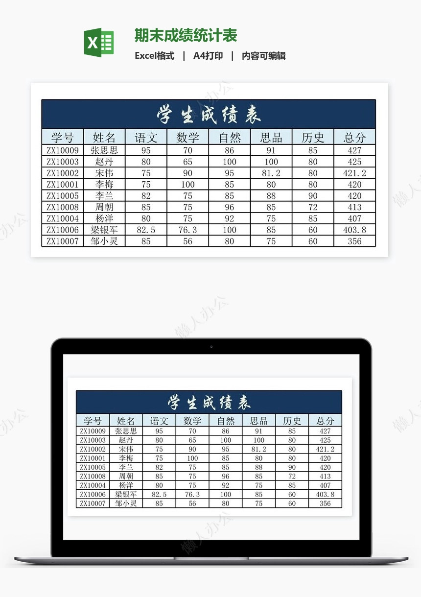 期末成绩统计表