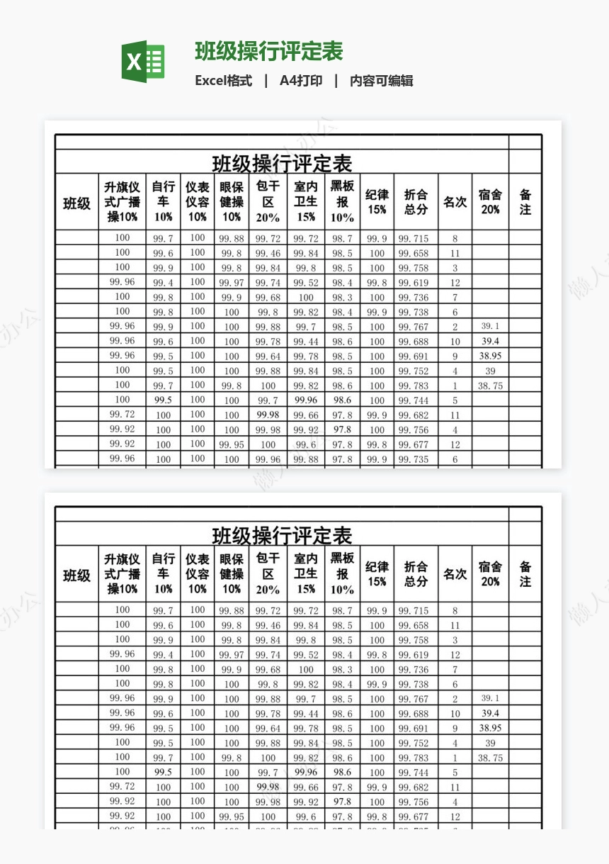 班级操行评定表