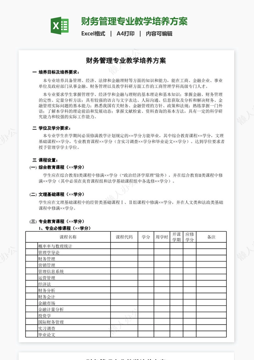 财务管理专业教学培养方案