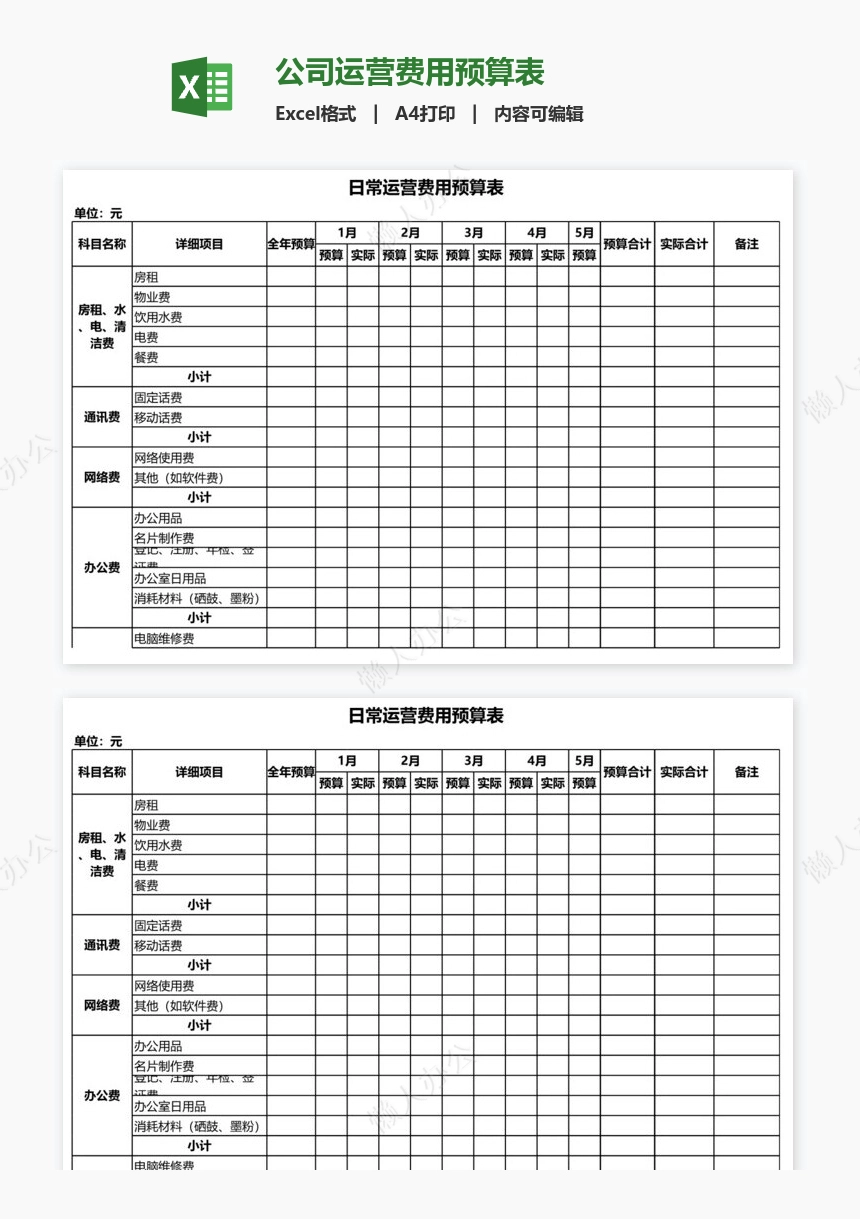 公司运营费用预算表