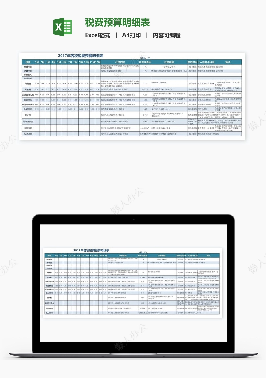 税费预算明细表