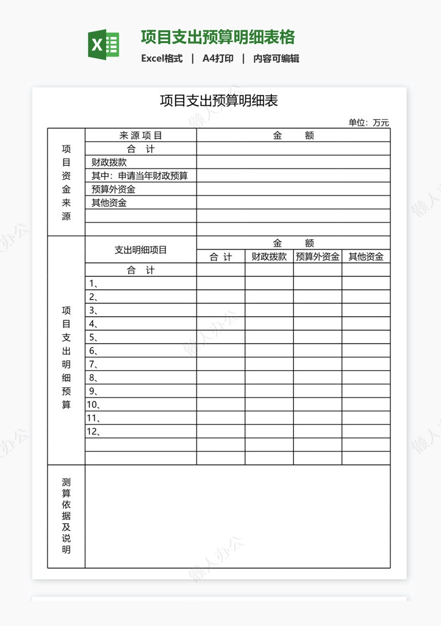 项目支出预算明细表格