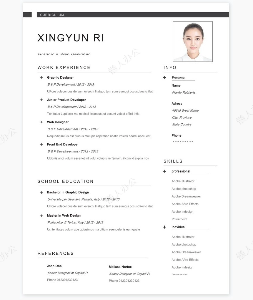 英文个人简历求职简历word模板共2页(10)