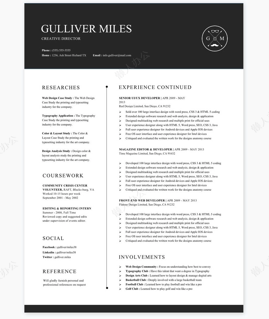 英文个人简历求职简历word模板共2页(11)