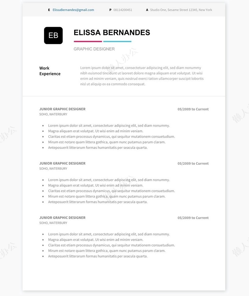 英文个人简历求职简历word模板共2页(8)