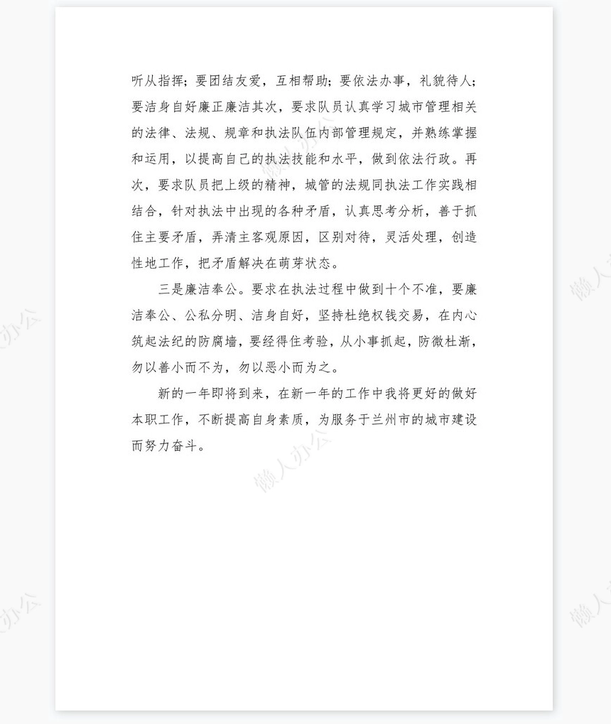 城管个人工作总结