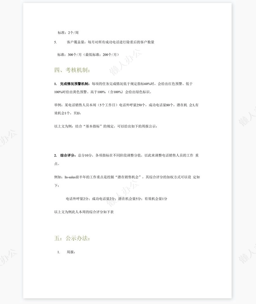 电话销售考核标准