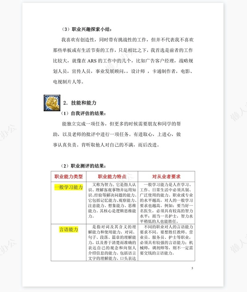 美术专业职业生涯规划书word模板