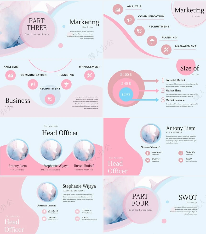 时尚水彩风格通用PPT模板(93)